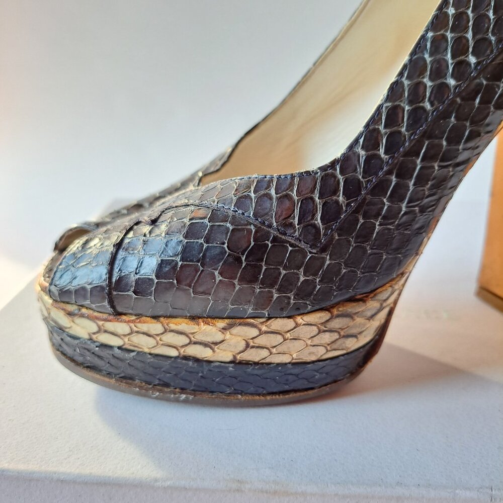 Miu Miu Runway Python Dark Blue Platform Heels Sh… - image 8